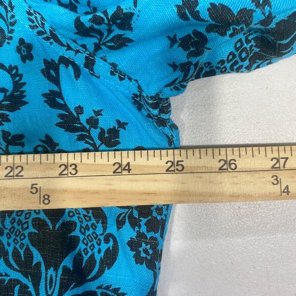 California Threads XL Blue & Black Floral Button-Up 100% Linen Shirt With Long S - Picture 8 of 11